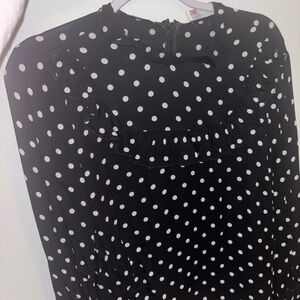 RED Valentino Black and White Polka Dot Ruffled Blouse